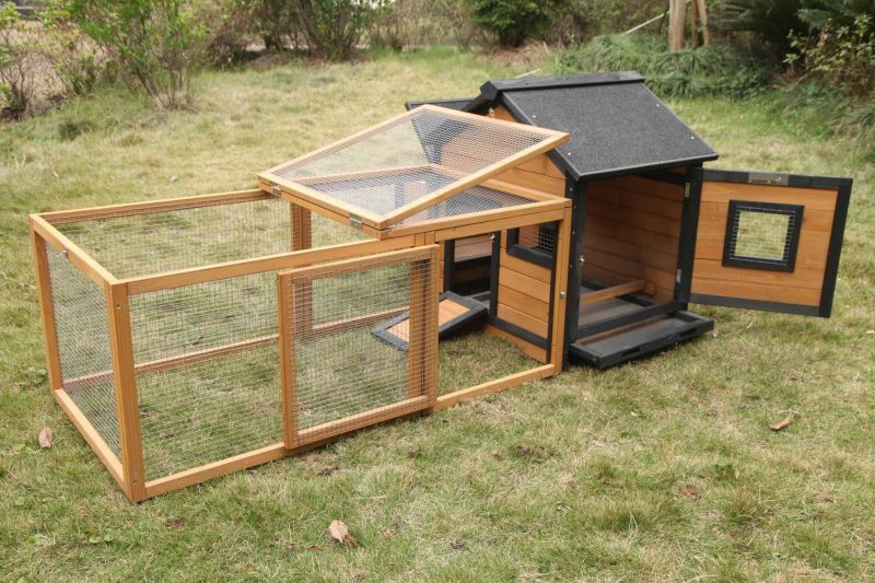 Coops and Cages Brown Cottage Guinea Pig Hutch Doors Open