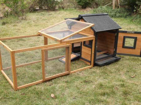 Coops and Cages Brown Cottage Rabbit Hutch Doors open