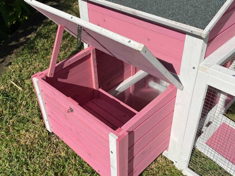 Coops and Cages Pink Cottage Rabbit Hutch Nesting box lid open